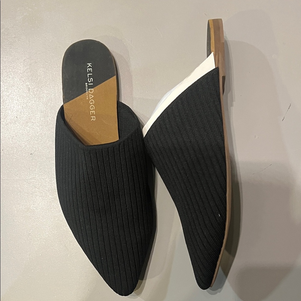 Kelsi Dagger Black and White Ribbed Slip-On Mules